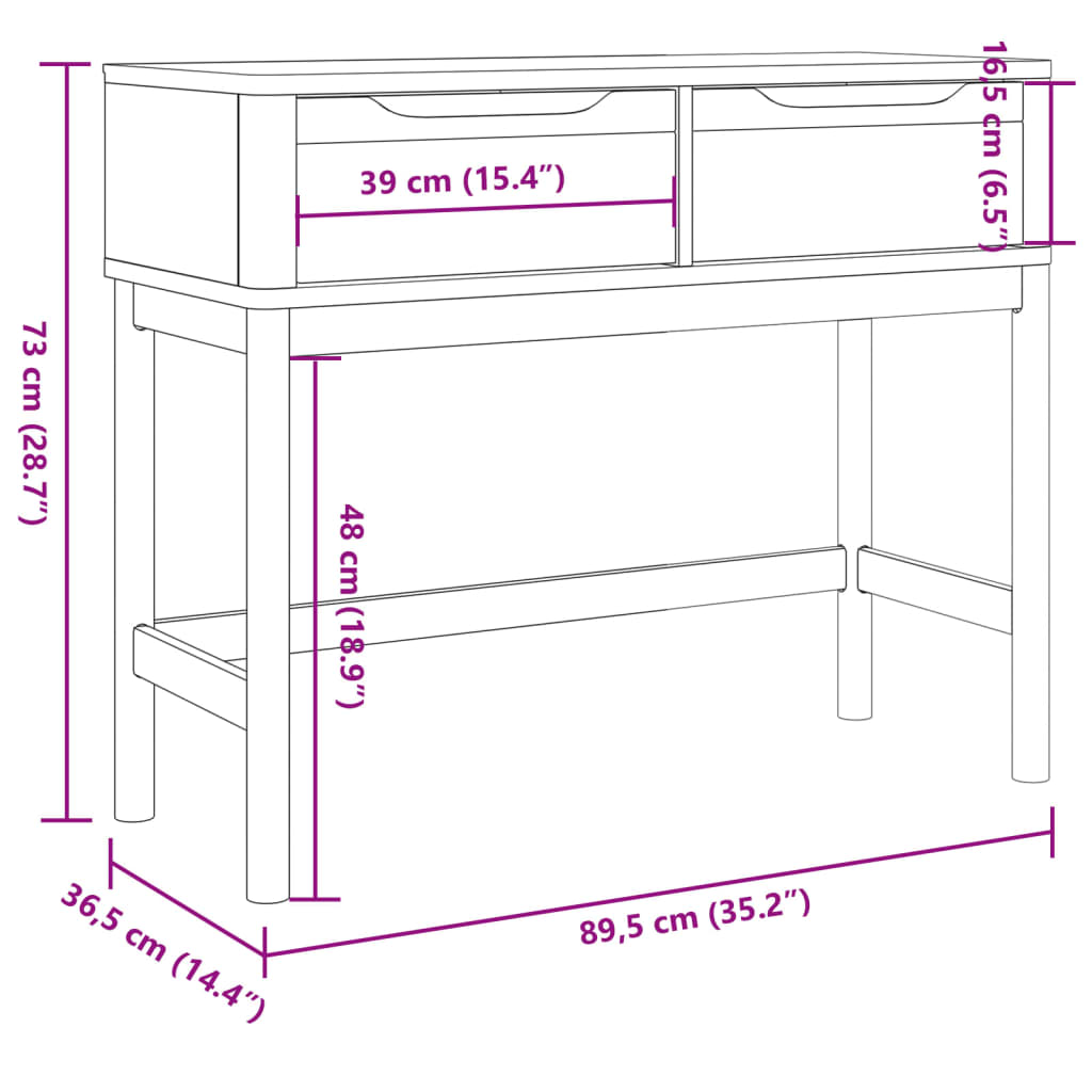 vidaXL Konsollbord FLORO brun 89,5x36,5x73 cm heltre furu