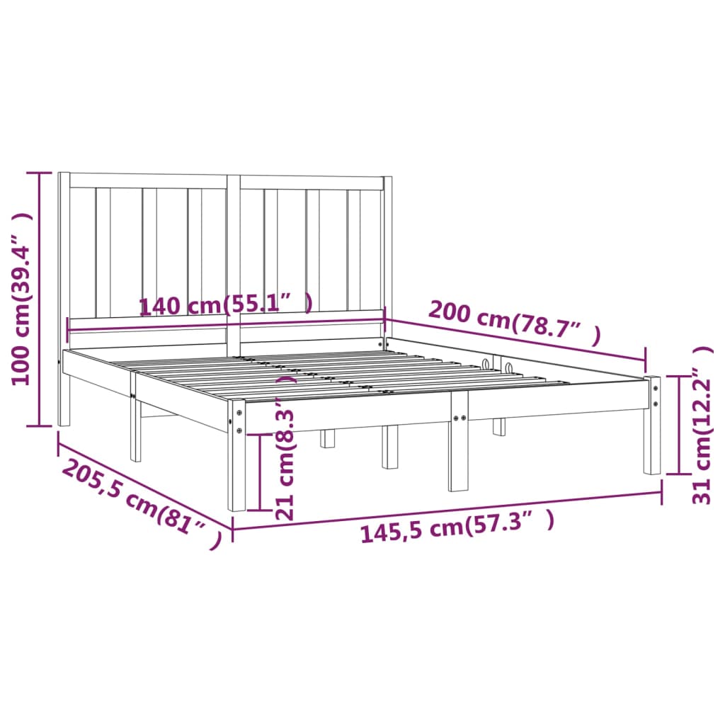 vidaXL Sengeramme heltre furu 140x200 cm