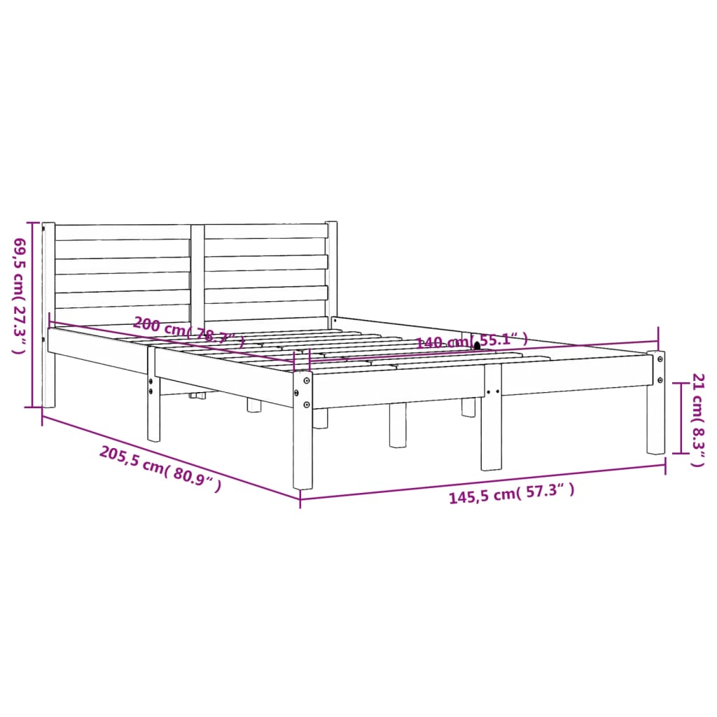 vidaXL Sengeramme uten madrass voksbrun 140x200 cm heltre furu