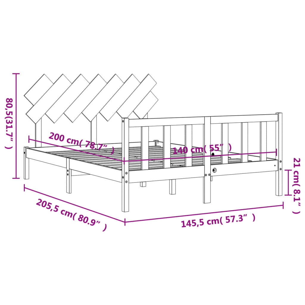 vidaXL Sengeramme med hodegavl 140x200 cm heltre