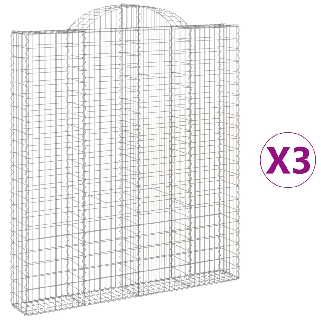 vidaXL Gabionkurver buede 3 stk 200x30x220/240 cm galvanisert jern