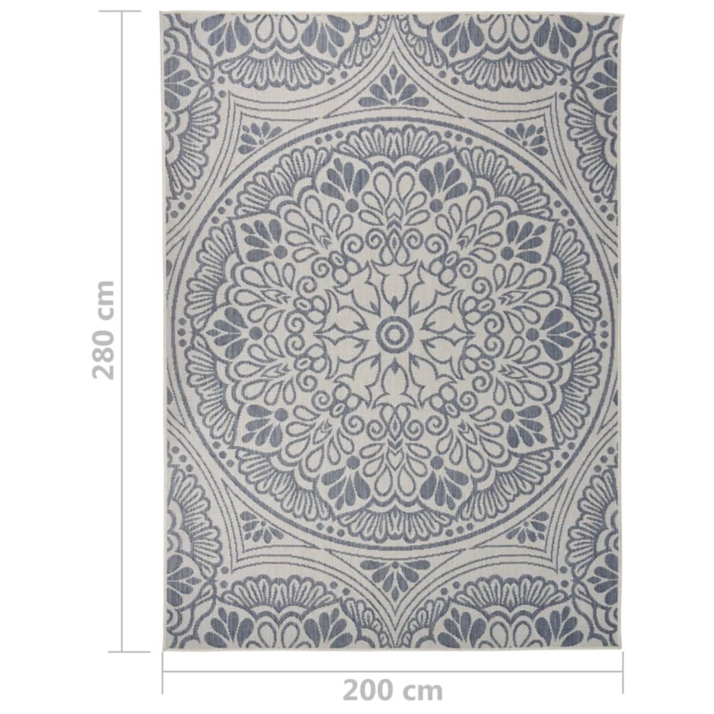 vidaXL Utendørs flatvevd teppe 200x280 cm blå mønster