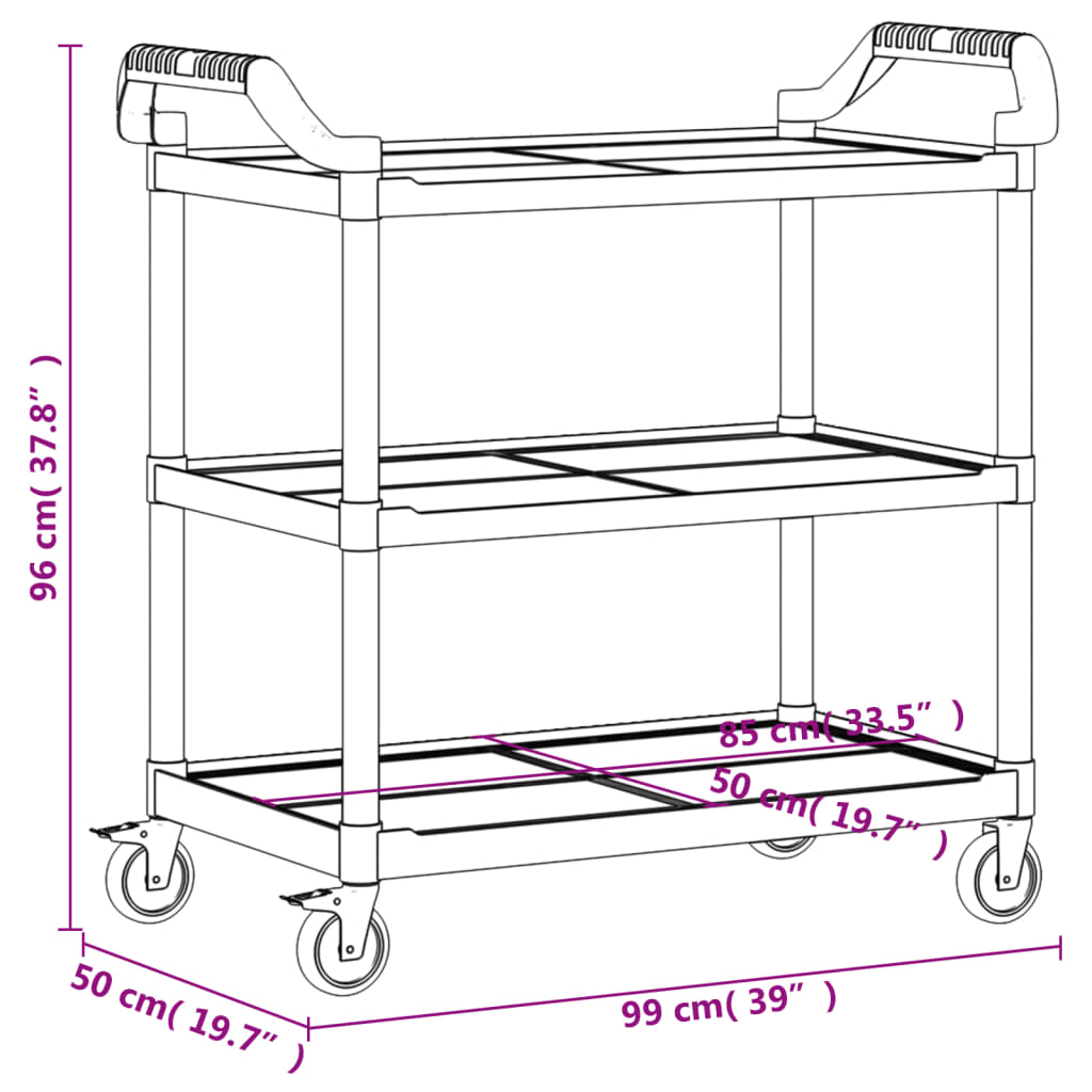 vidaXL Tralle 3 hyller svart 99x50x96 cm aluminium