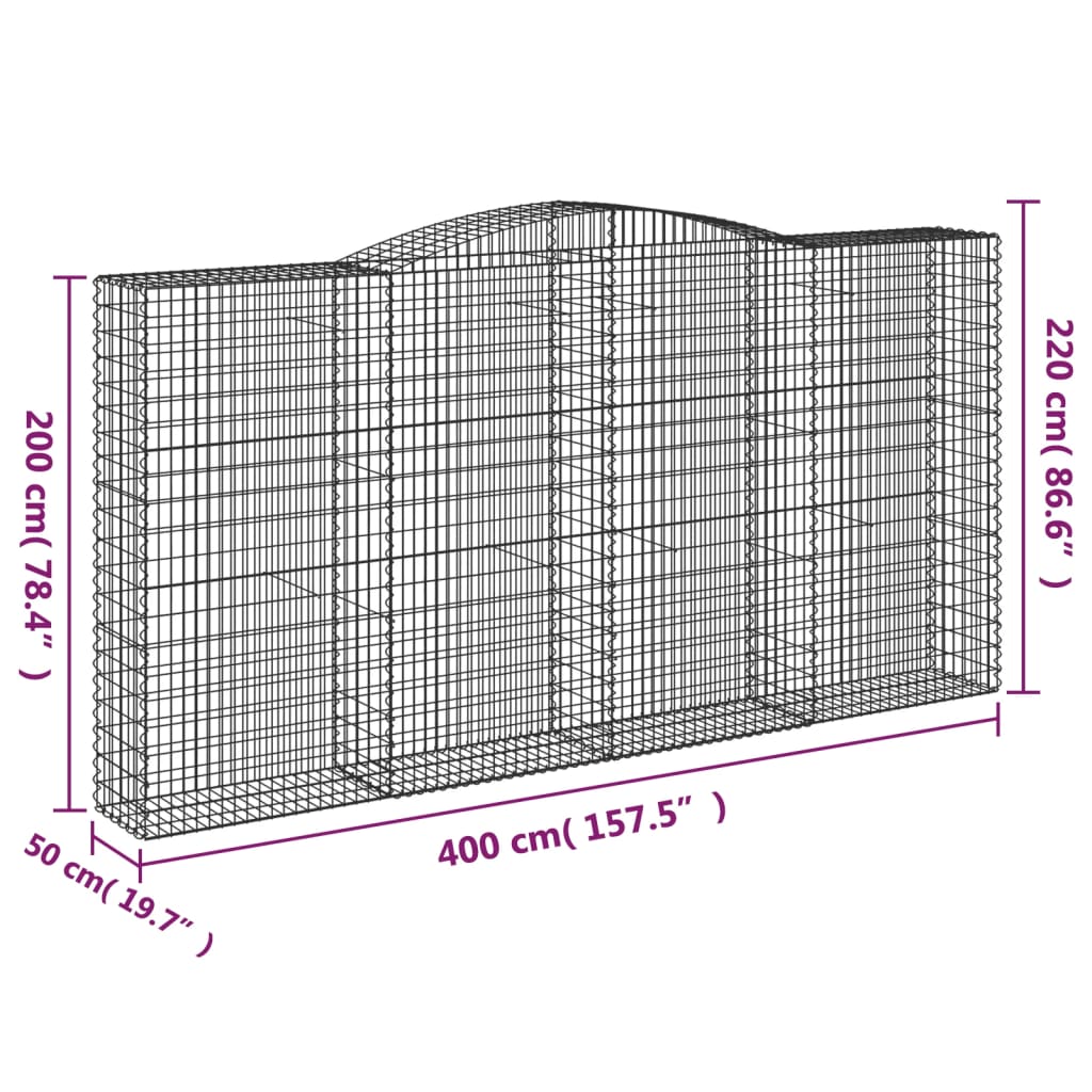 vidaXL Gabionkurver buede 6 stk 400x50x200/220 cm galvanisert jern