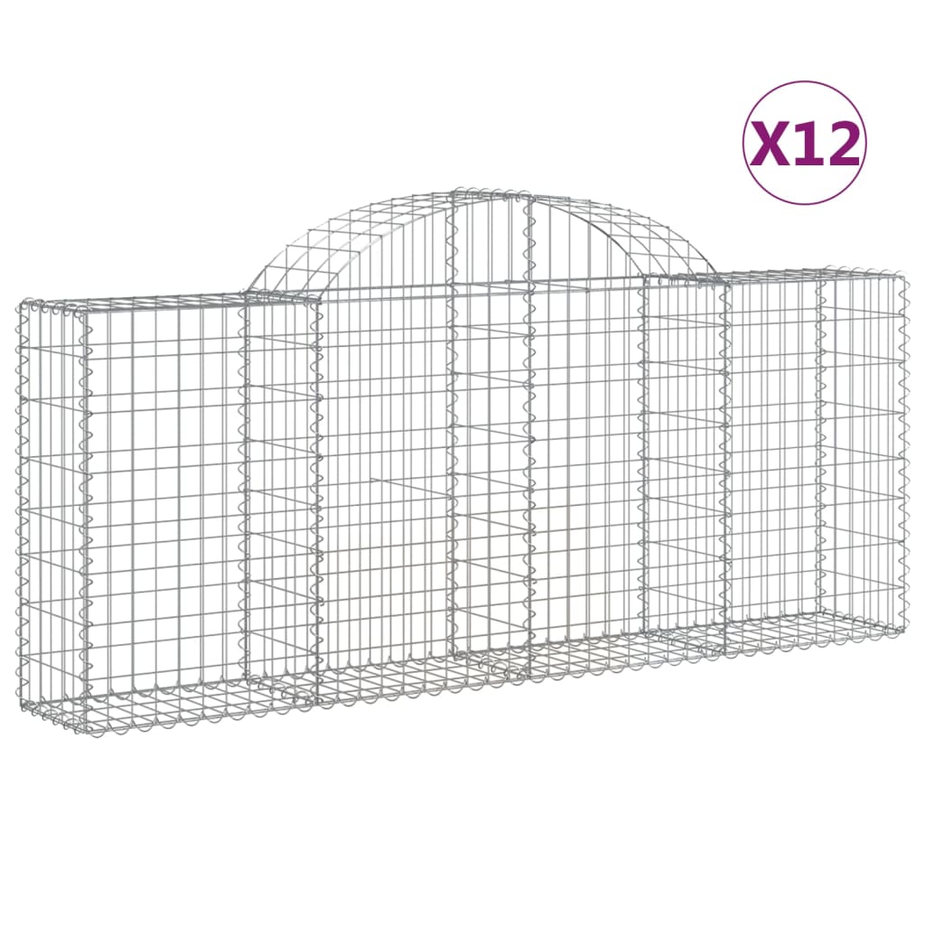 vidaXL Gabionkurver buede 12 stk 200x30x80/100 cm galvanisert jern