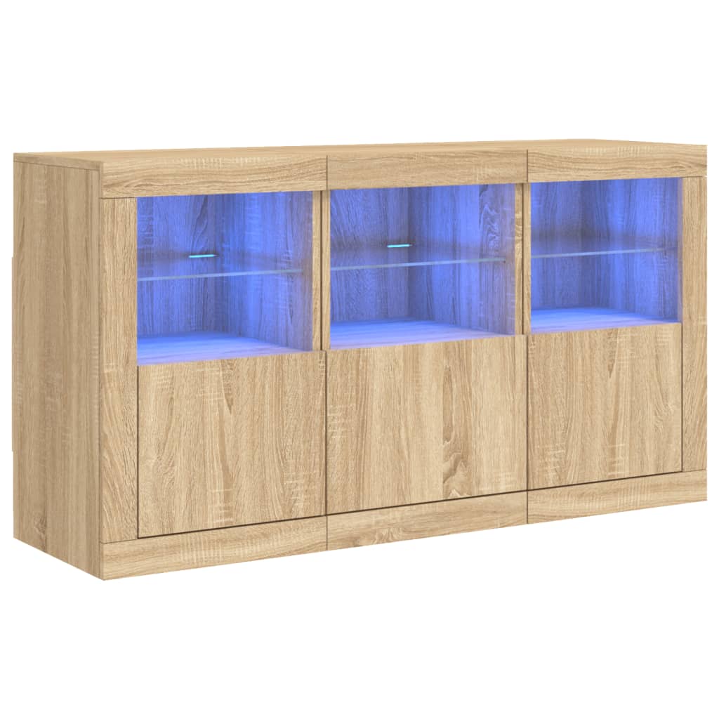 vidaXL Skjenk med LED-lys sonoma eik 123x37x67 cm