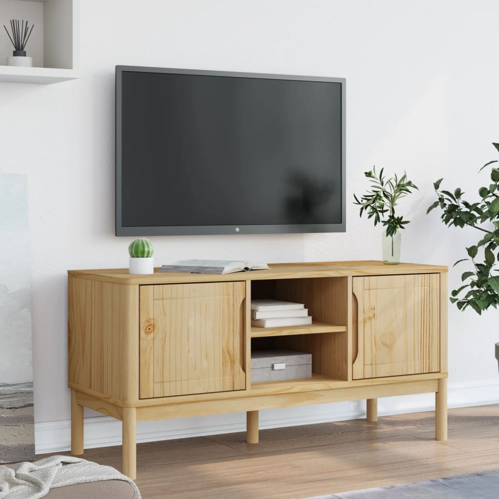 vidaXL TV-benk FLORO voksbrun 114x43x55 cm heltre furu