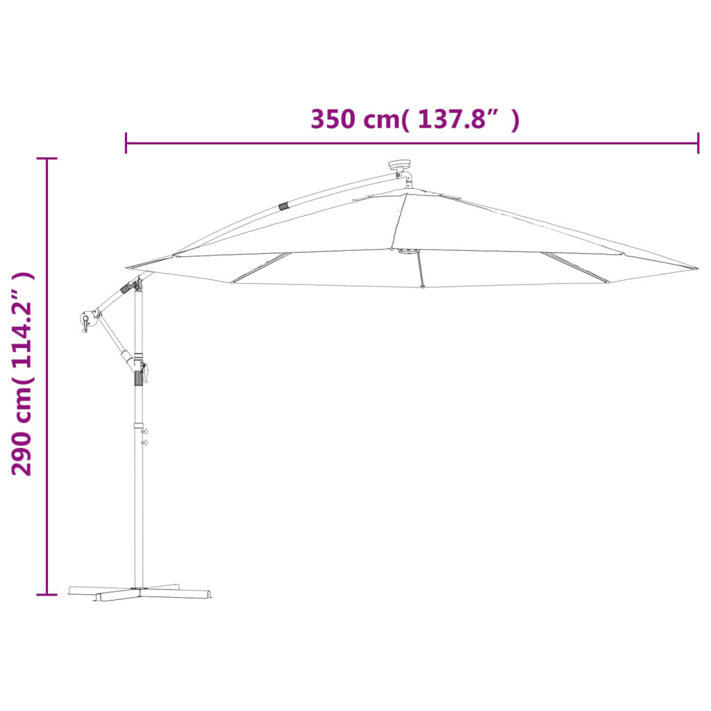 vidaXL Hengeparasoll med LED-lys og metallstang 350 cm sandfarget