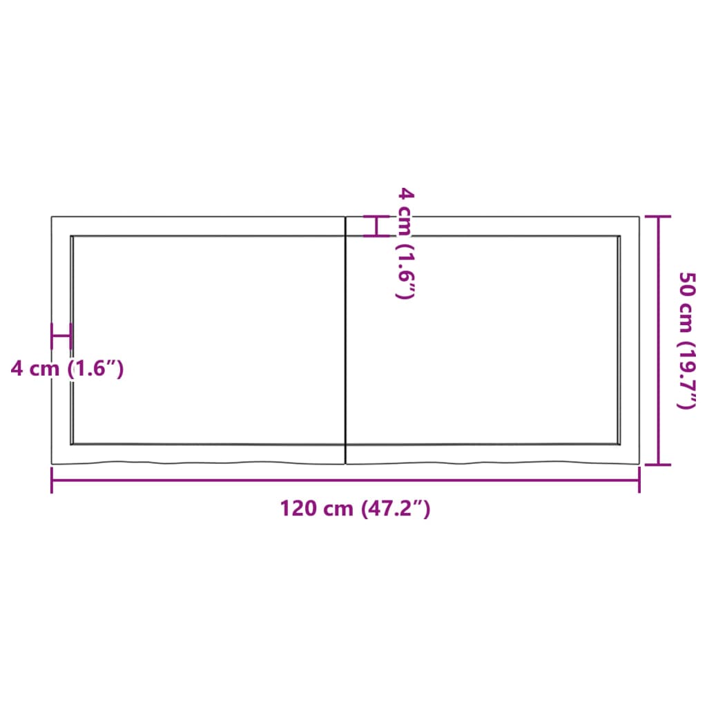 vidaXL Benkeplate til bad mørkebrun 120x50x(2-4) cm behandlet heltre