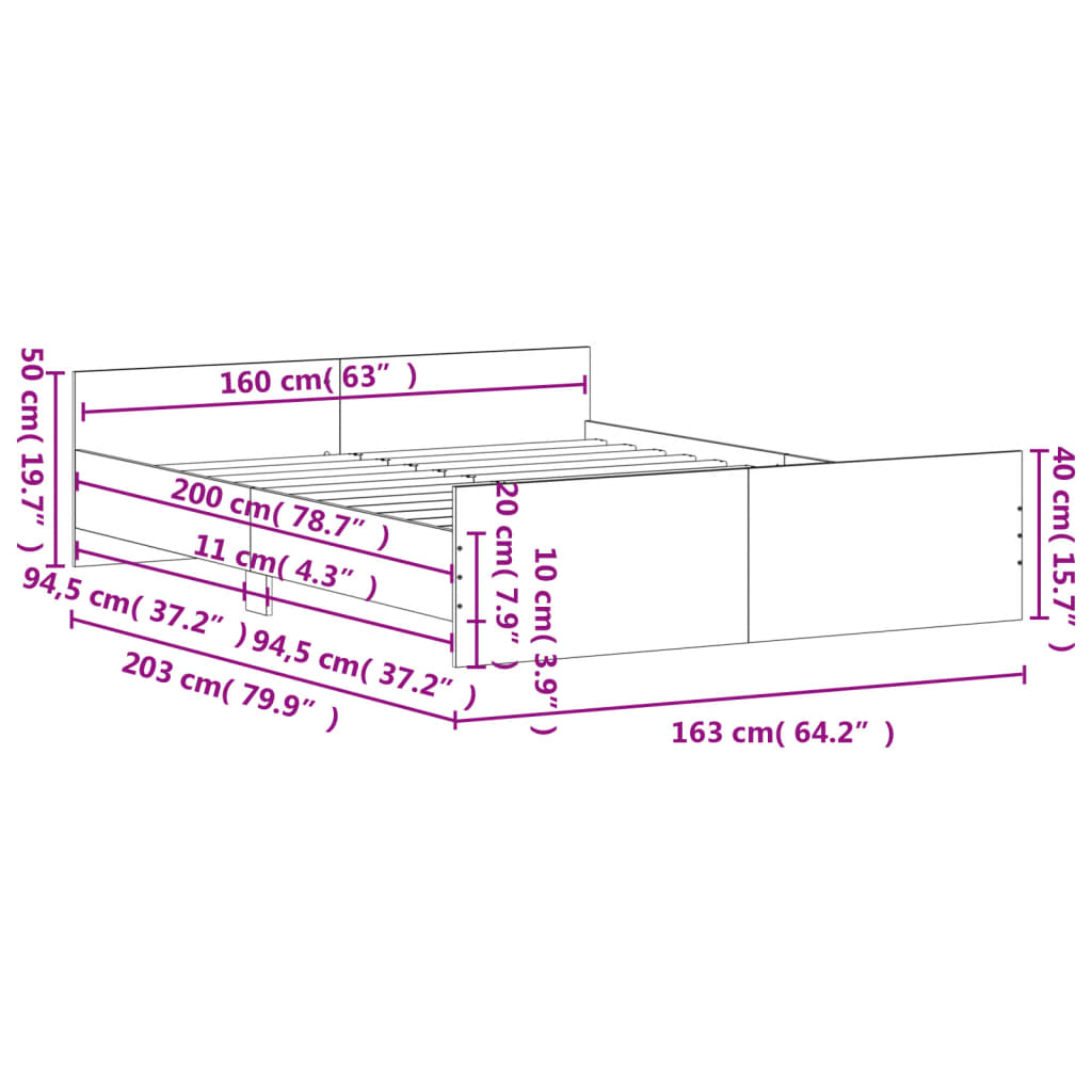 vidaXL Sengeramme med hode- og fotgavl røkt eik 160x200 cm