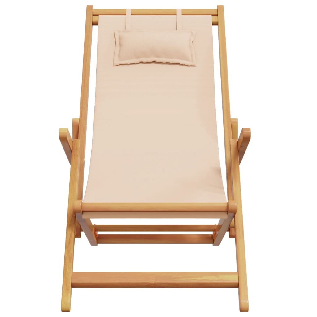 vidaXL Sammenleggbare strandstoler 2 stk beige stoff og heltre