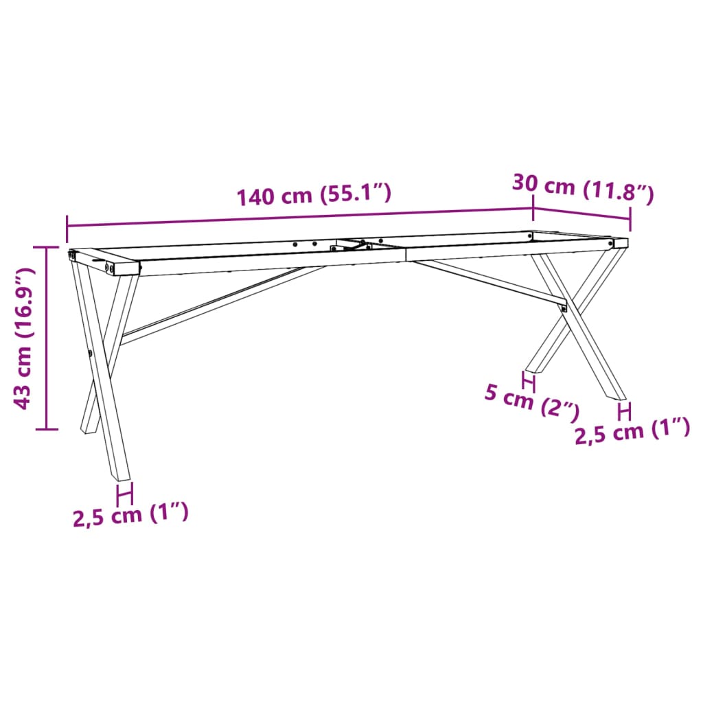 vidaXL Ben for salongbord X-ramme 140x30x43 cm støpejern