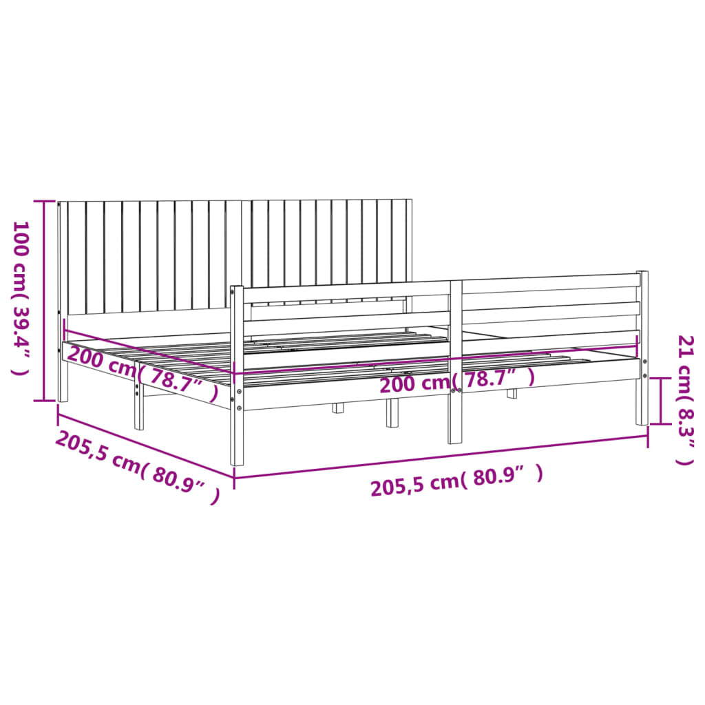 vidaXL Sengeramme med hodegavl svart 200x200 cm heltre