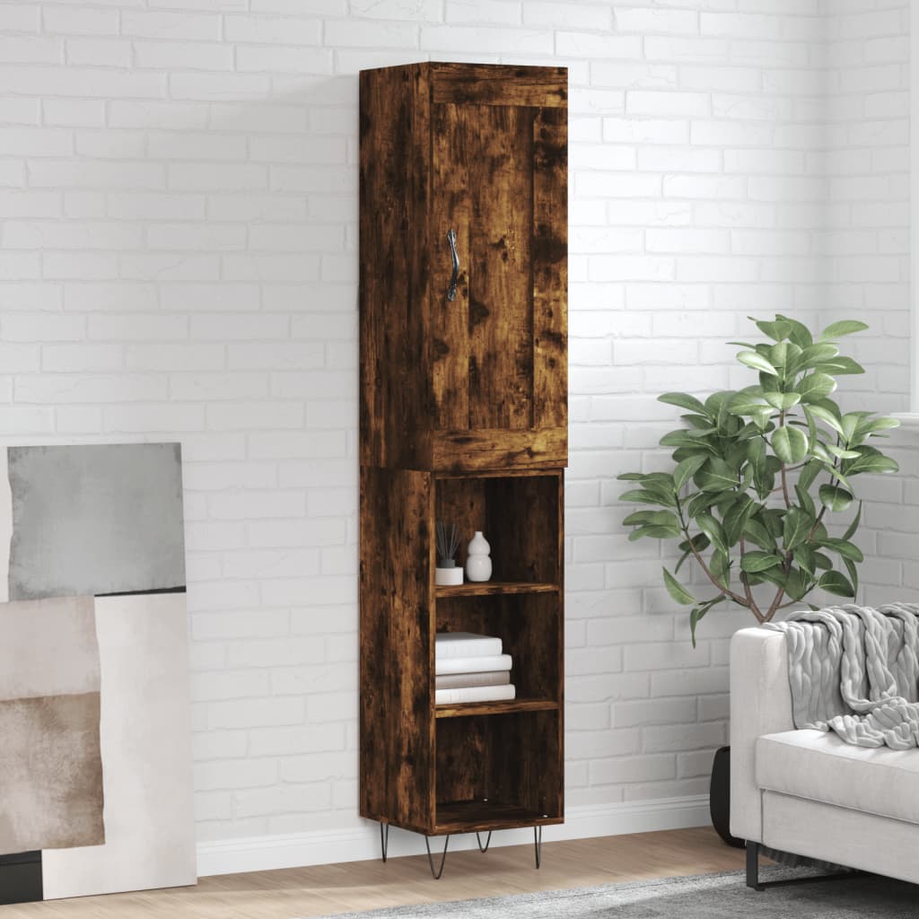 vidaXL Highboard røkt eik 34,5x34x180 cm konstruert tre