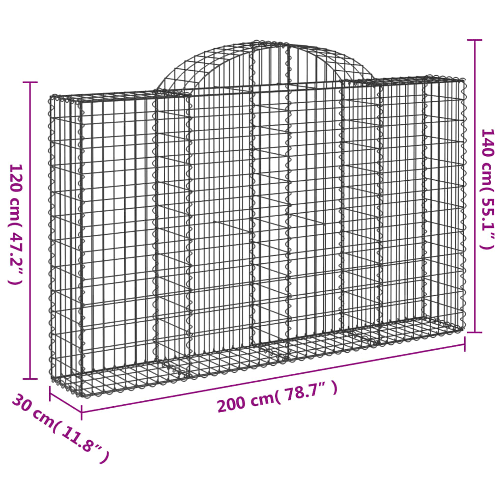 vidaXL Gabionkurver buede 18 stk 200x30x120/140 cm galvanisert jern