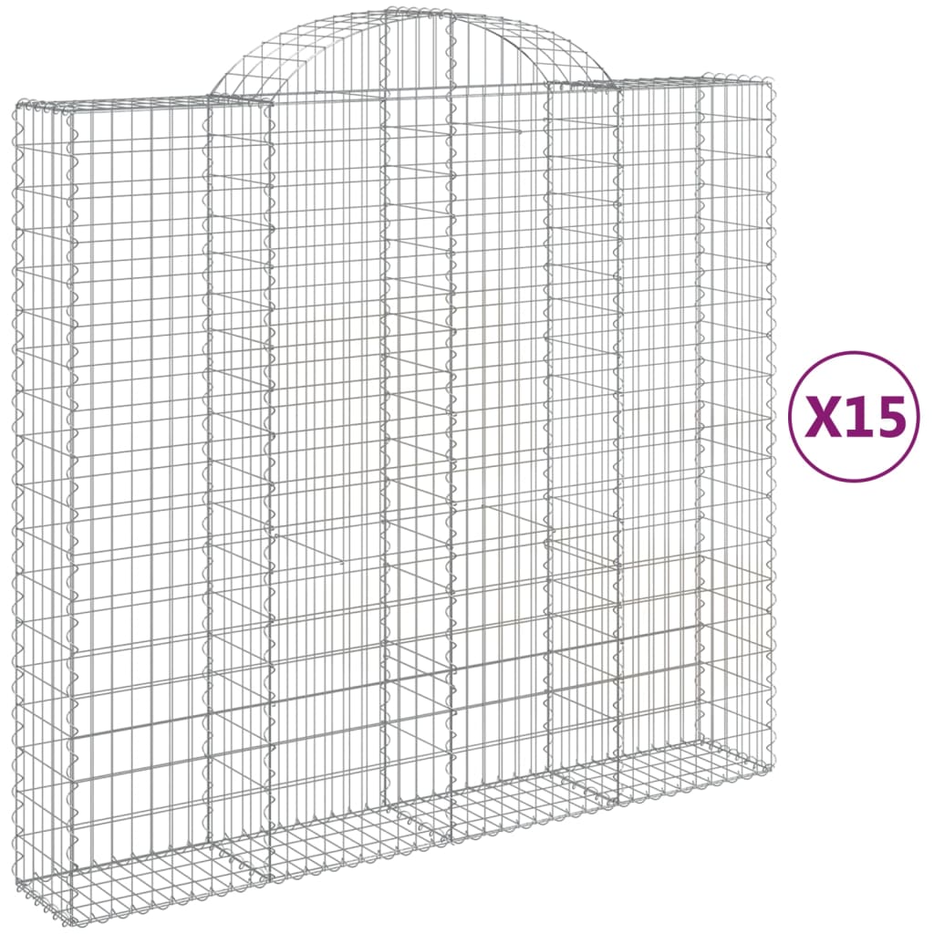 vidaXL Gabionkurver buede 15 stk 200x50x180/200 cm galvanisert jern