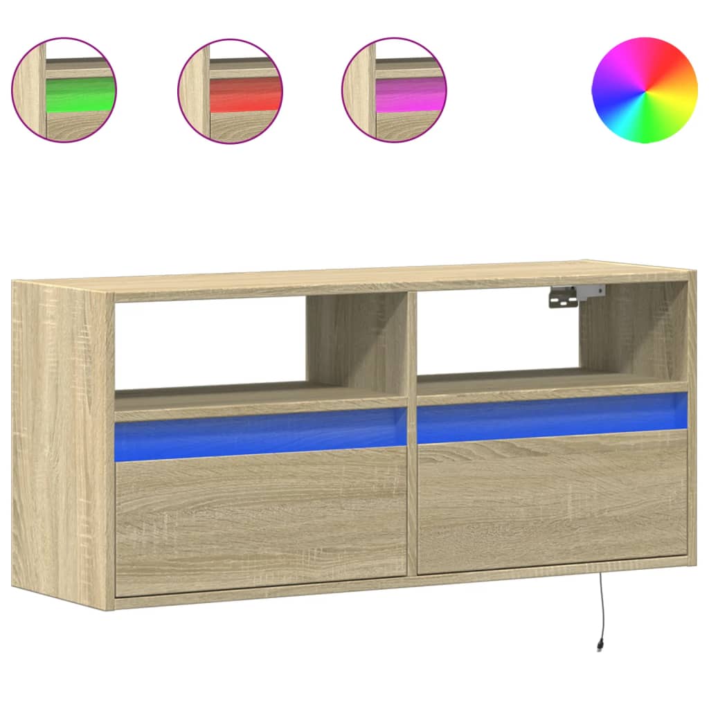 vidaXL Vegghengt TV-benk med LED sonoma eik 100x31x45 cm