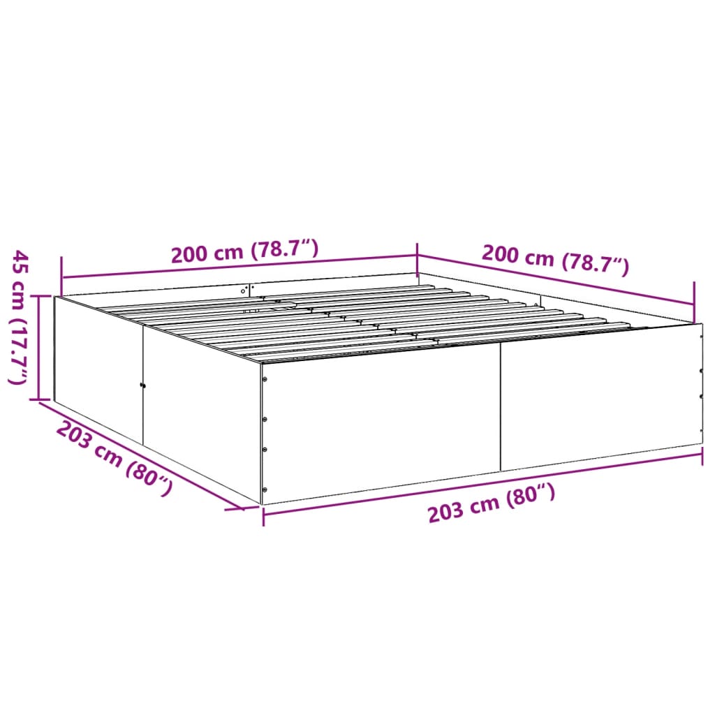 vidaXL Sengeramme svart 200x200 cm konstruert tre