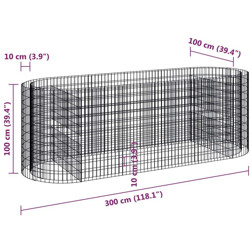 vidaXL Gabion høybed galvanisert jern 300x100x100 cm