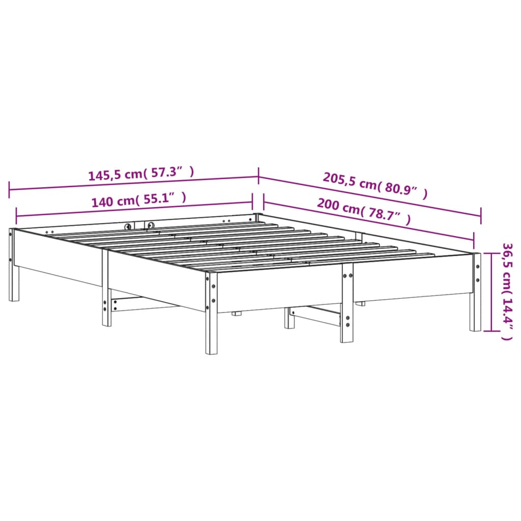 vidaXL Sengeramme uten madrass hvit 140x200 cm heltre furu