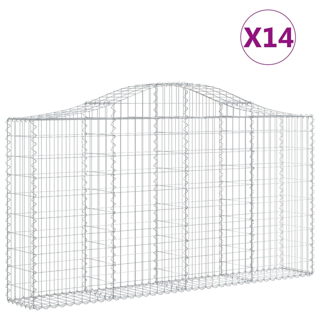 vidaXL Gabionkurver buede 14 stk 200x30x100/120 cm galvanisert jern