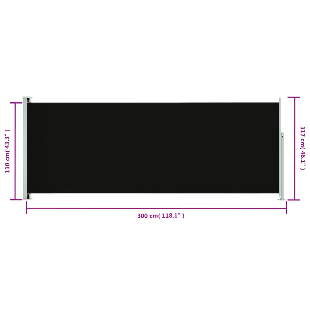 vidaXL Uttrekkbar sidemarkise 117x300 cm svart