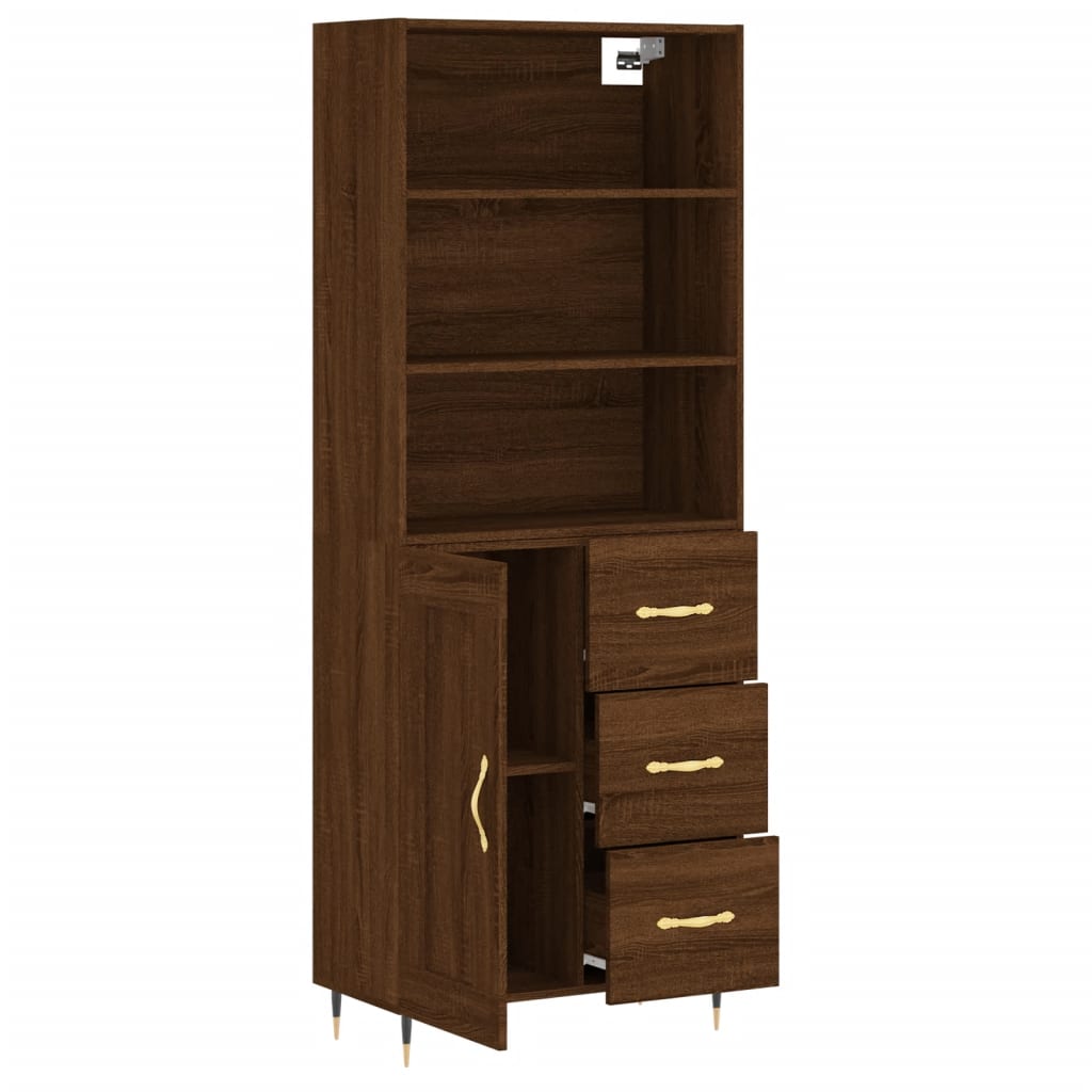 vidaXL Highboard brun eik 69,5x34x180 cm konstruert tre