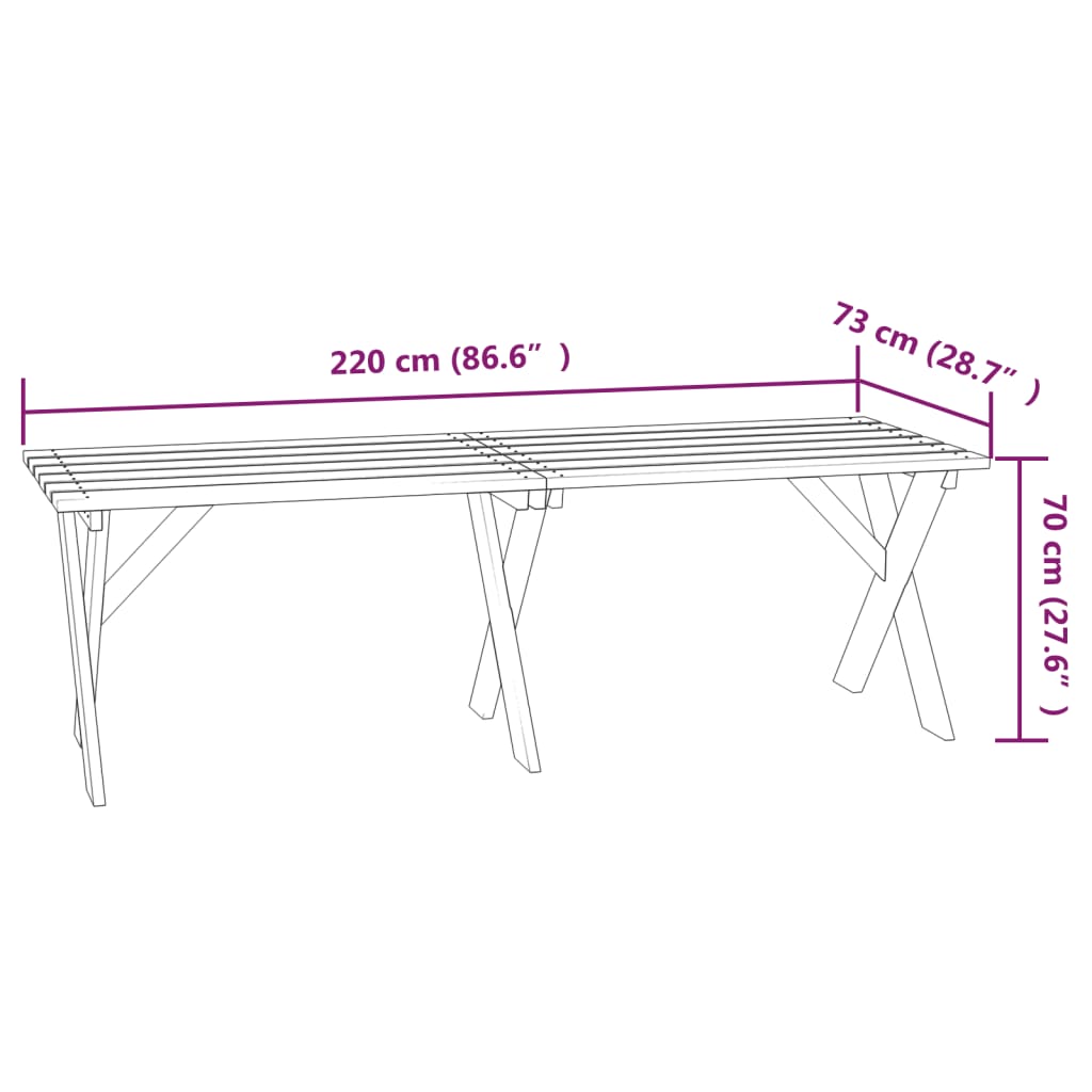 vidaXL Hagebord 220x73x70 cm impregnert furu