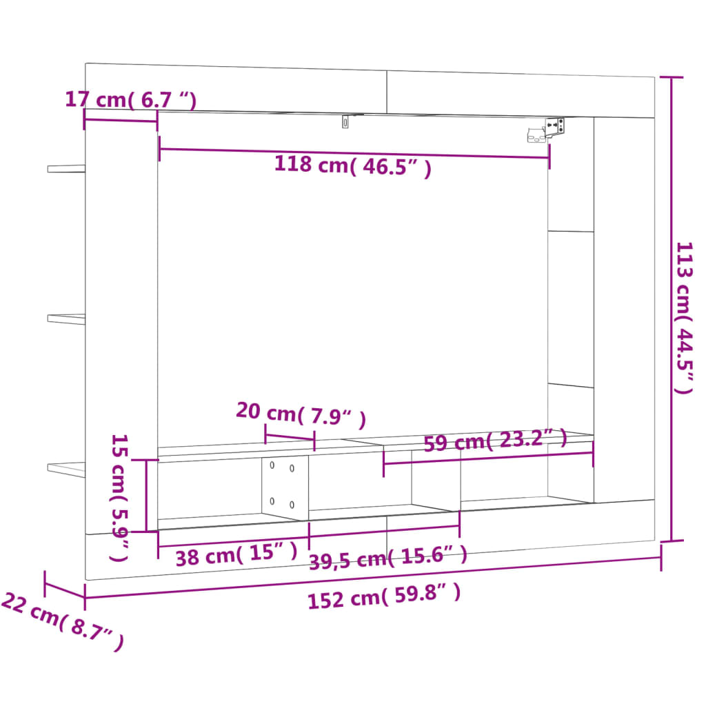 vidaXL TV-benk grå sonoma 152x22x113 cm konstruert tre