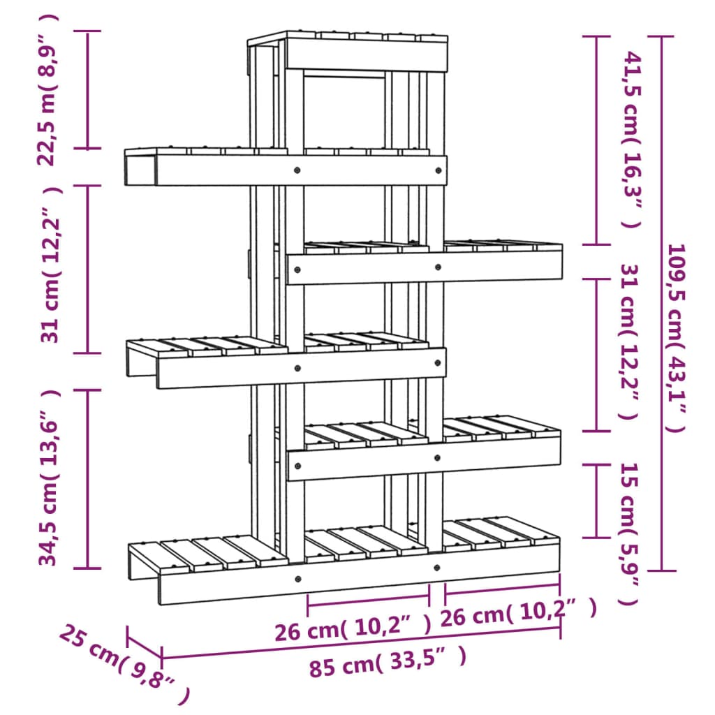 vidaXL Plantestativ honningbrun 85x25x109,5 cm heltre furu