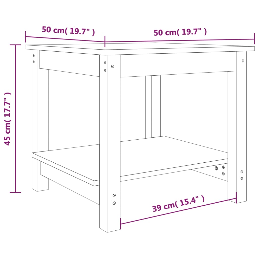 vidaXL Salongbord honningbrun 50x50x45 cm heltre furu