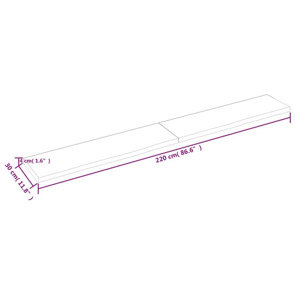 vidaXL Vegghylle mørkebrun 220x30x(2-4) cm behandlet heltre eik