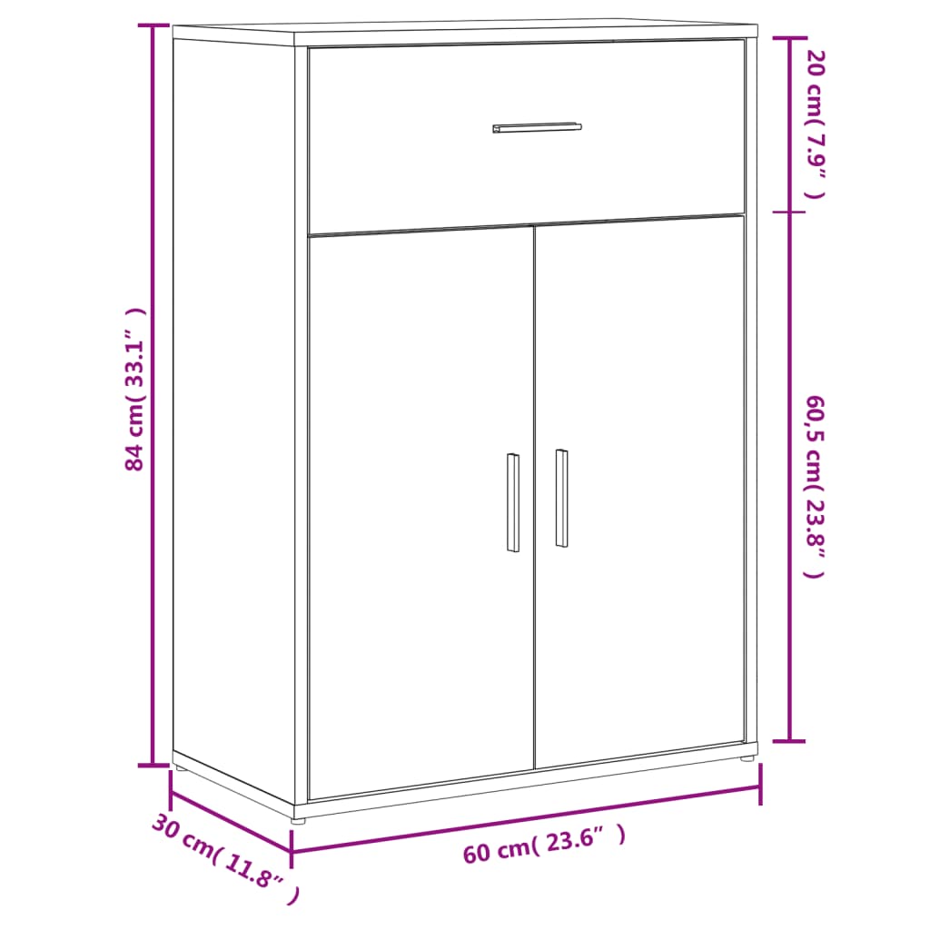 vidaXL Skjenk hvit 60x30x84 cm konstruert tre