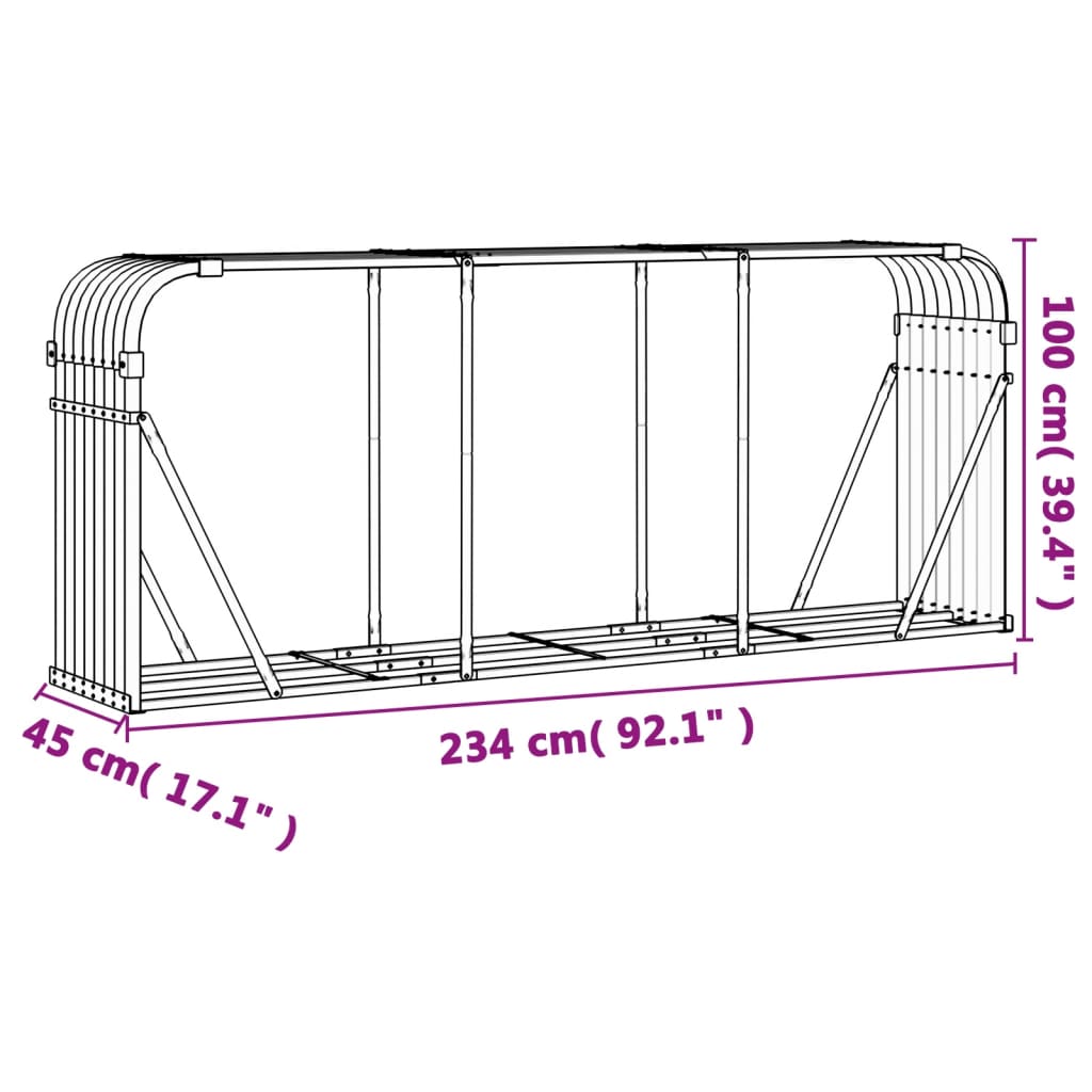 vidaXL Vedholder antrasitt 234x45x100 cm galvanisert stål