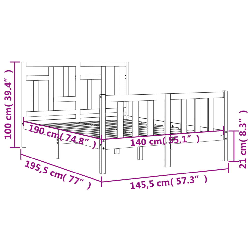 vidaXL Sengeramme med hodegavl hvit 140x190 cm heltre