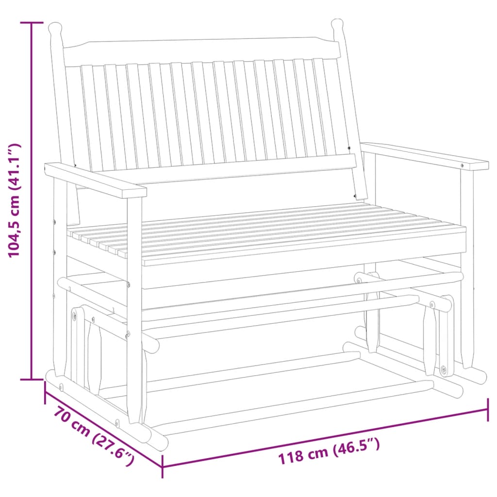 vidaXL Gyngebenk brun 118x70x104,5 cm heltre poppel