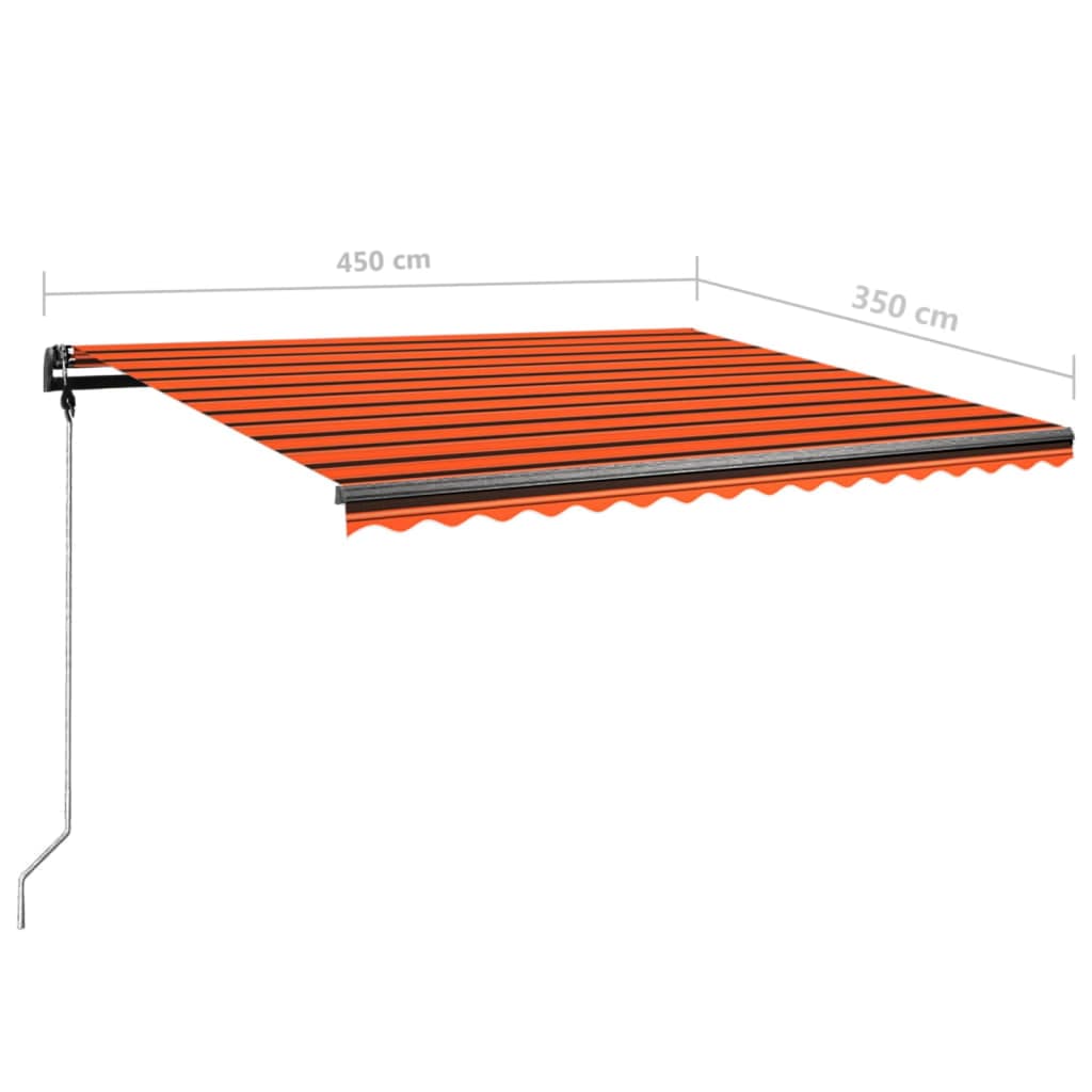 vidaXL Manuell uttrekkbar markise med LED 450x350 cm oransje og brun