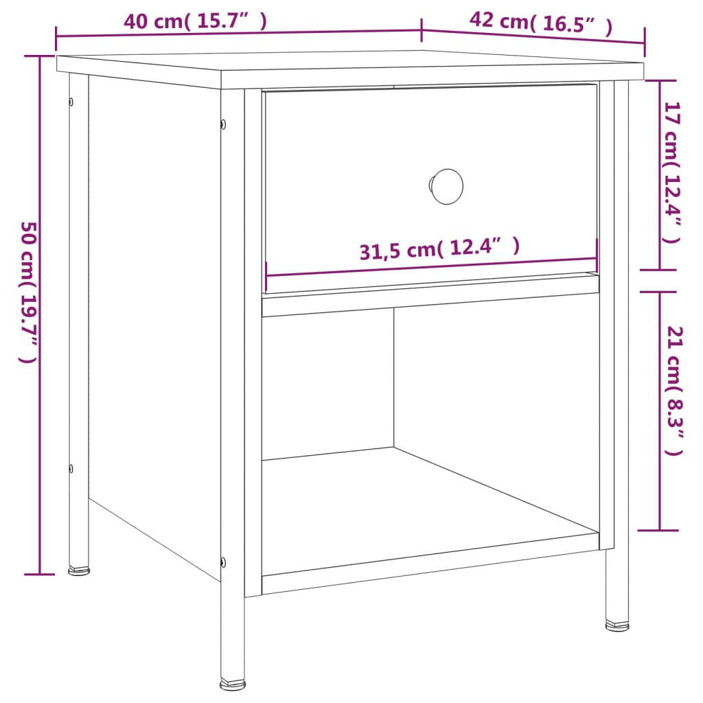 vidaXL Nattbord brun eik 40x42x50 cm konstruert tre