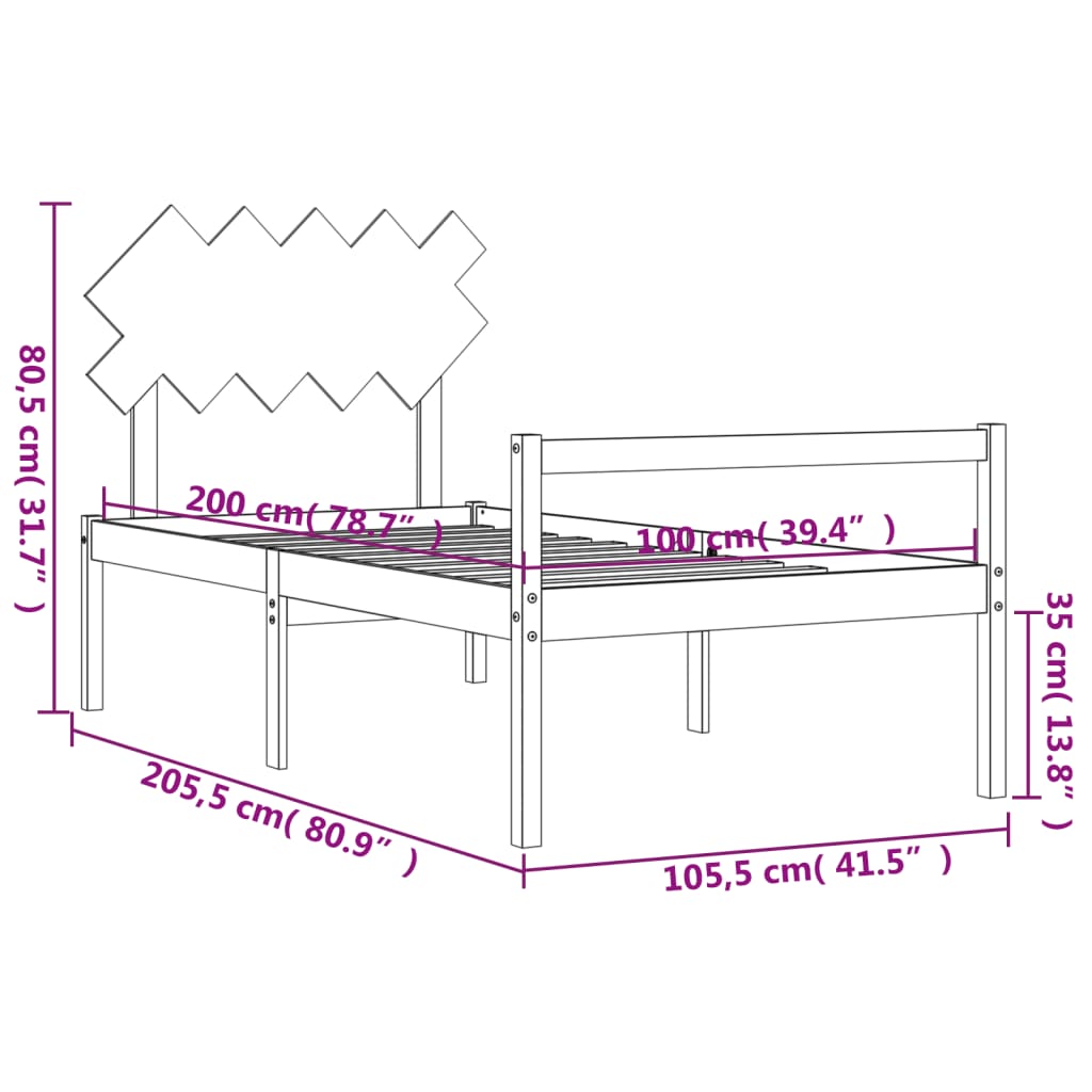 vidaXL Seniorseng med hodegavl hvit 100x200 cm heltre