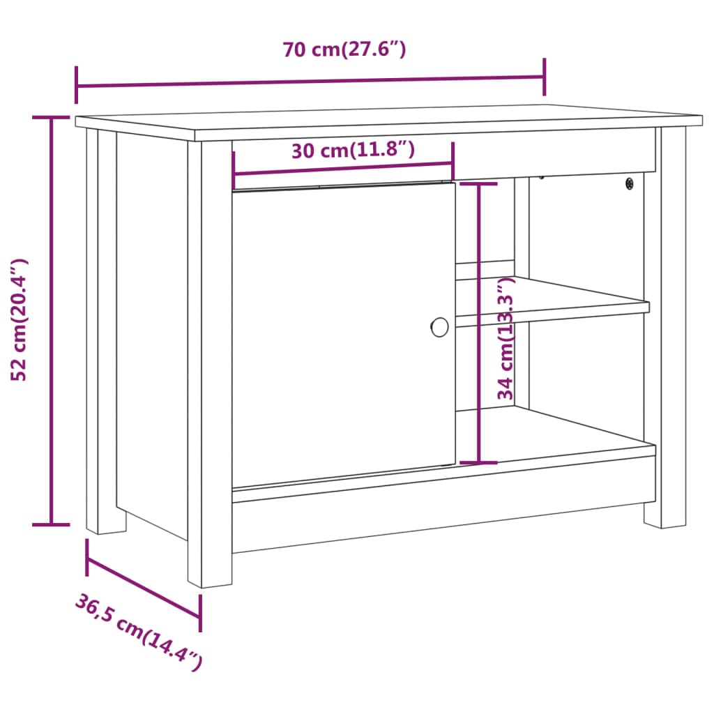 vidaXL TV-benk 70x36,5x52 cm heltre furu