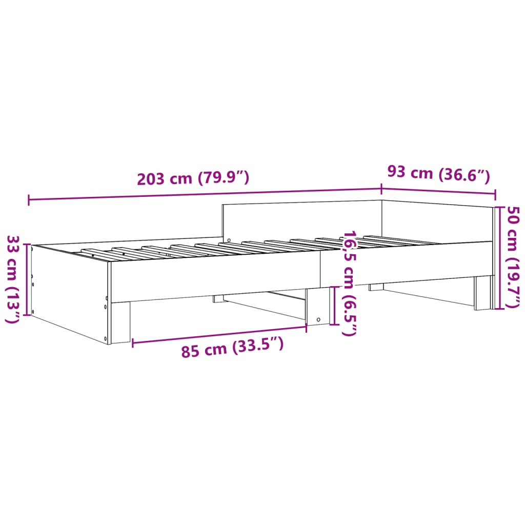 vidaXL Sengeramme uten madrass sonoma eik 90x200 cm konstruert tre