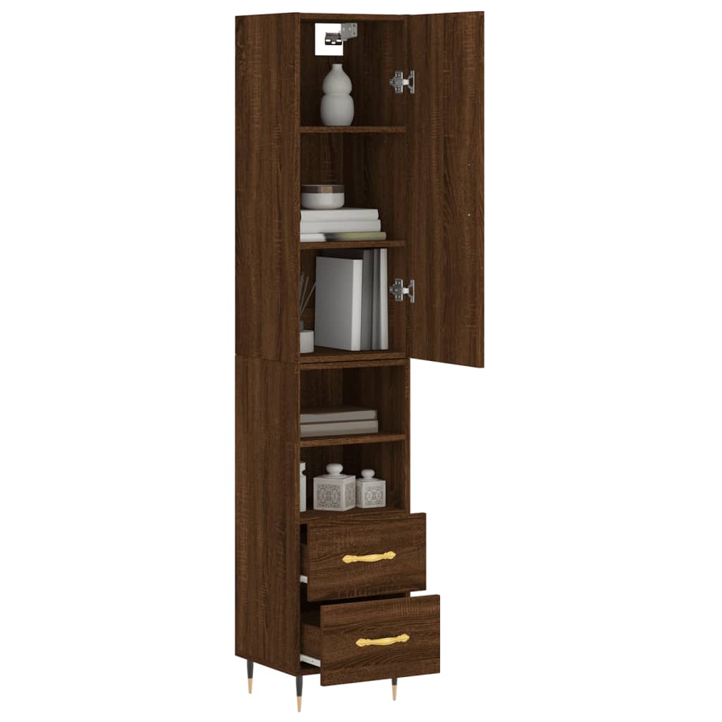 vidaXL Highboard brun eik 34,5x34x180 cm konstruert tre