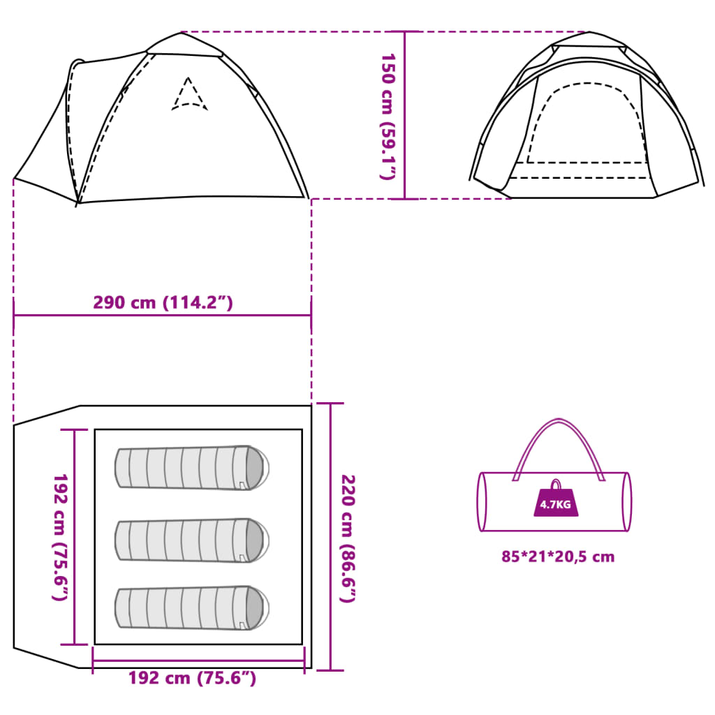 vidaXL Campingtelt 3 personer blå hurtigutløser