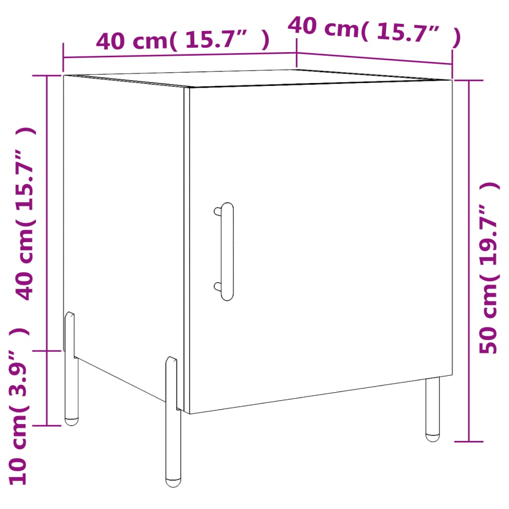 vidaXL Nattbord 2 stk betonggrå 40x40x50 cm konstruert tre