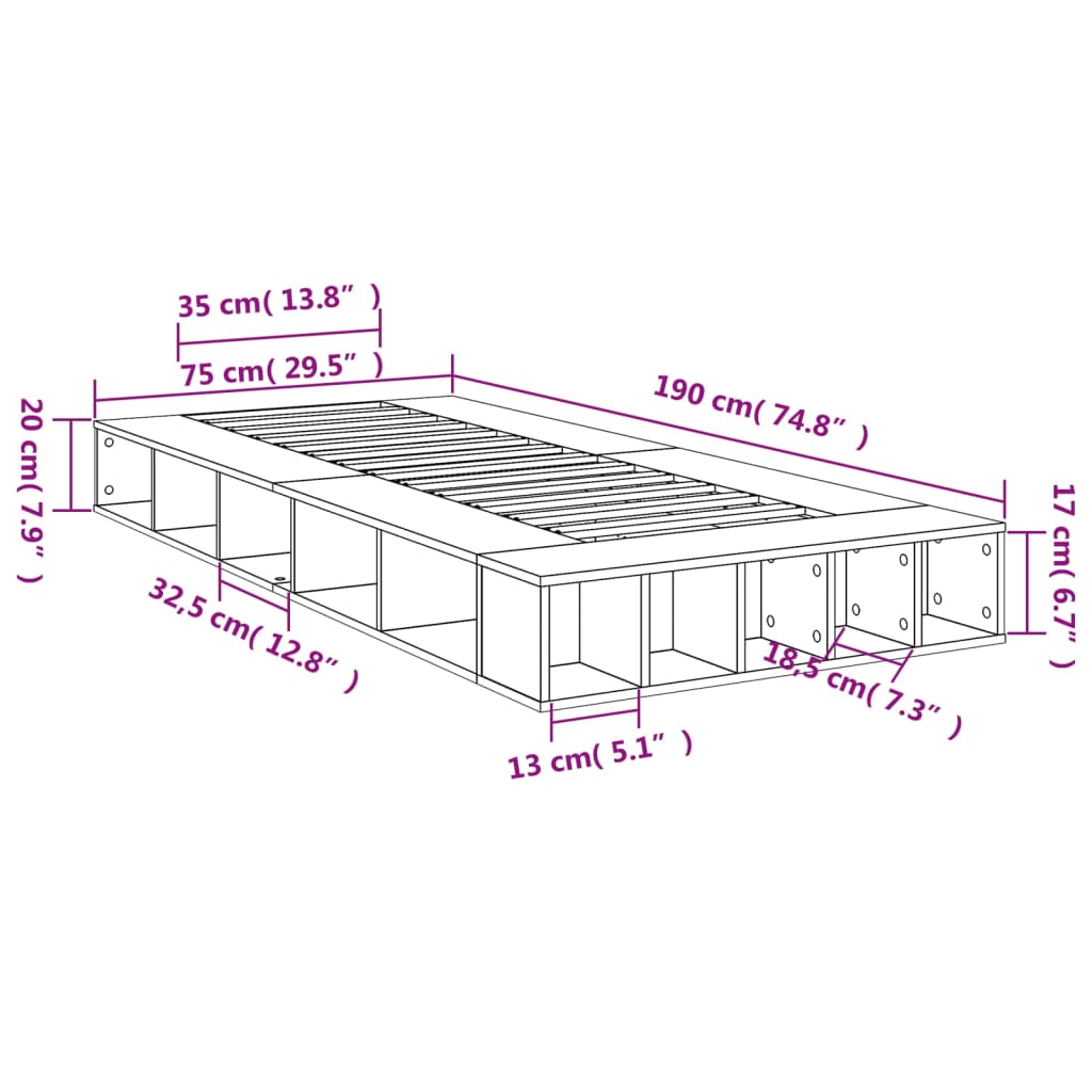 vidaXL Sengeramme svart 75x190 cm konstruert tre