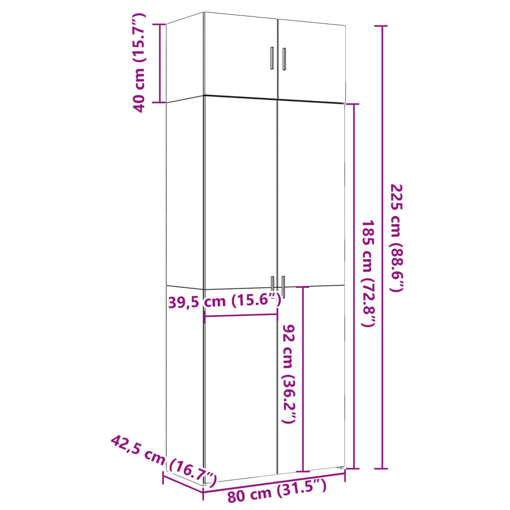 vidaXL Oppbevaringsskap røkt eik 80x42,5x225 cm konstruert tre