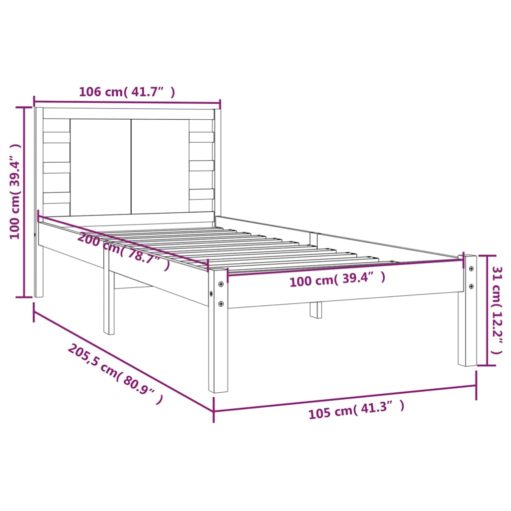 vidaXL Sengeramme hvit heltre furu 100x200 cm