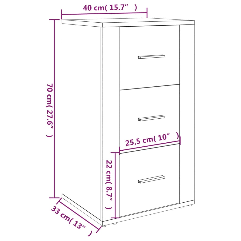 vidaXL Skjenk betonggrå 40x33x70 cm konstruert tre