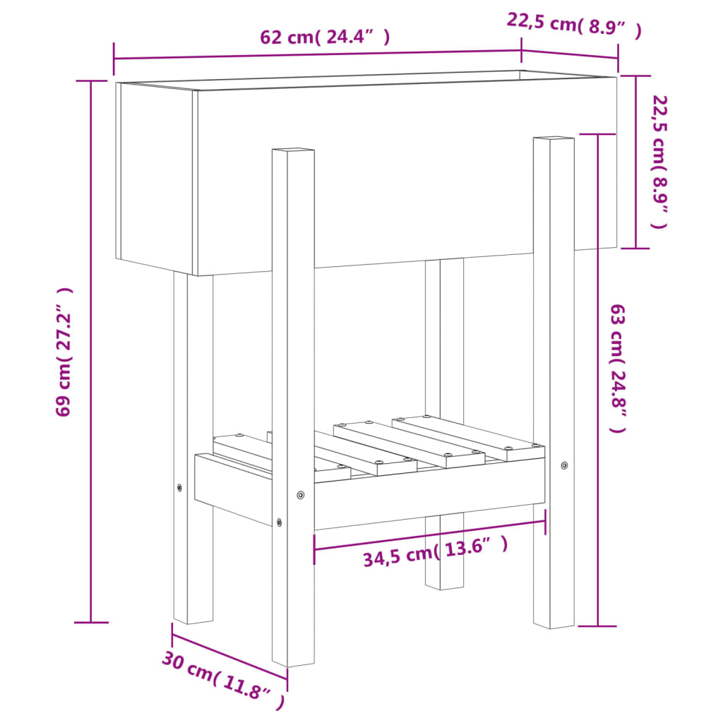 vidaXL Hageplantekasse 62x30x69 cm heltre furu