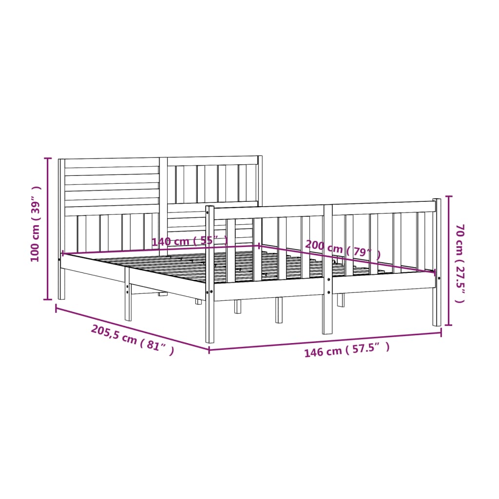 vidaXL Sengeramme hvit heltre 140x200 cm